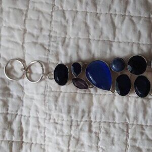 New 925 Plated Large Many Shades of Blue Bracelet Made in India 925 Sterling
